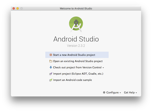 Getting Started Android Studio Welcome MacOS