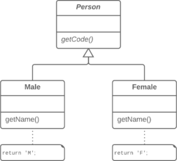 يحتوي الصنف Person يحتوي على الصنفيين الفرعيين Male و Female.