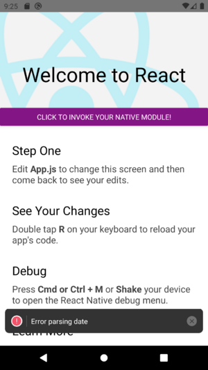 native modules android errorscreen